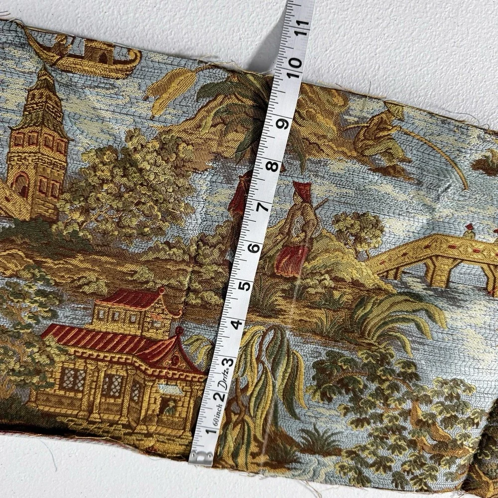 Chinoiserie Asian Scenic Woven Upholstery Fabric Remnant Lot 55